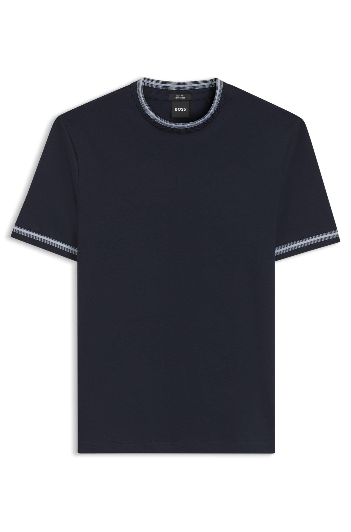 Contrast-tipping slim-fit T-shirt in mercerised cotton Product Image