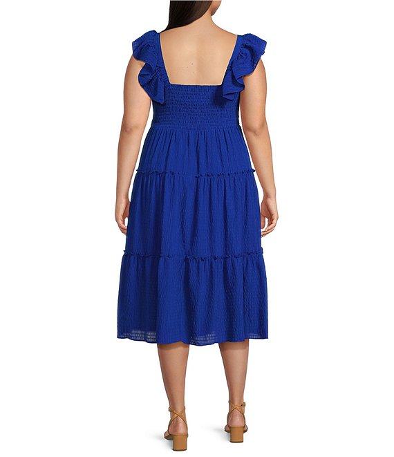 Vince Camuto Plus Size Square Neck Sleeveless Midi Fit And Flare Dress Product Image