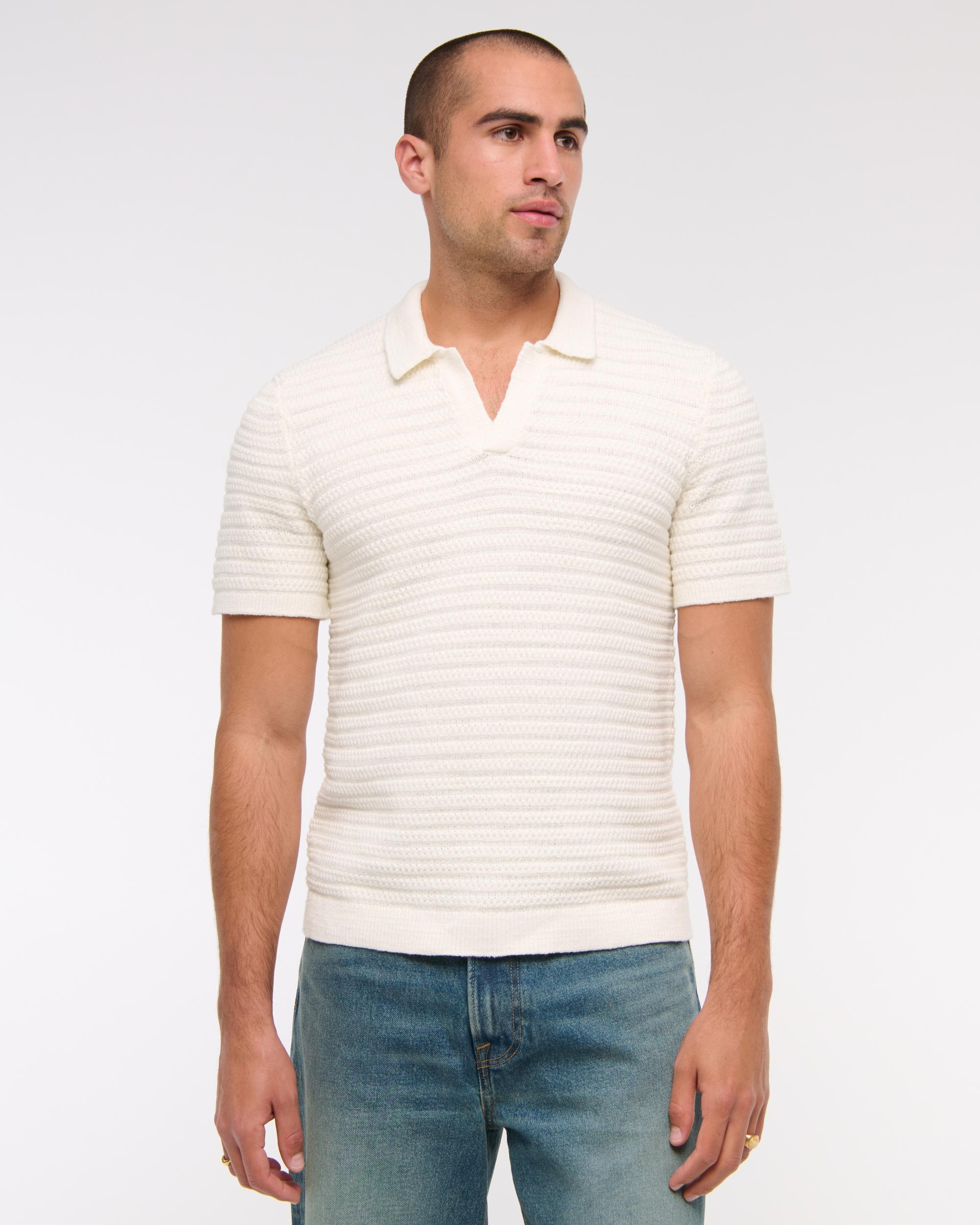 Textural Striped Johnny Collar Sweater Polo Product Image