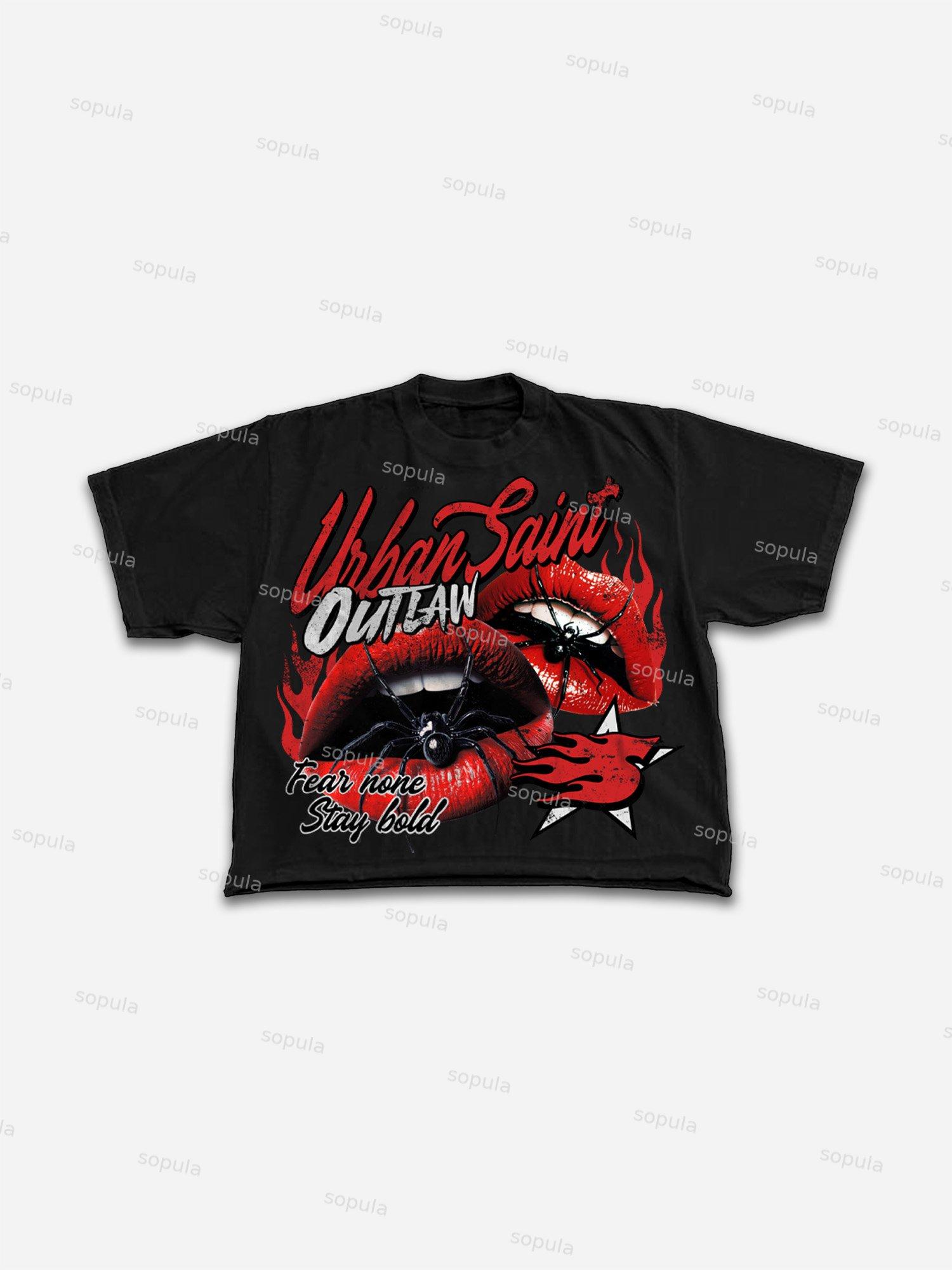 Vintage Spider Red Lip Graphic Cropped T-shirt Product Image