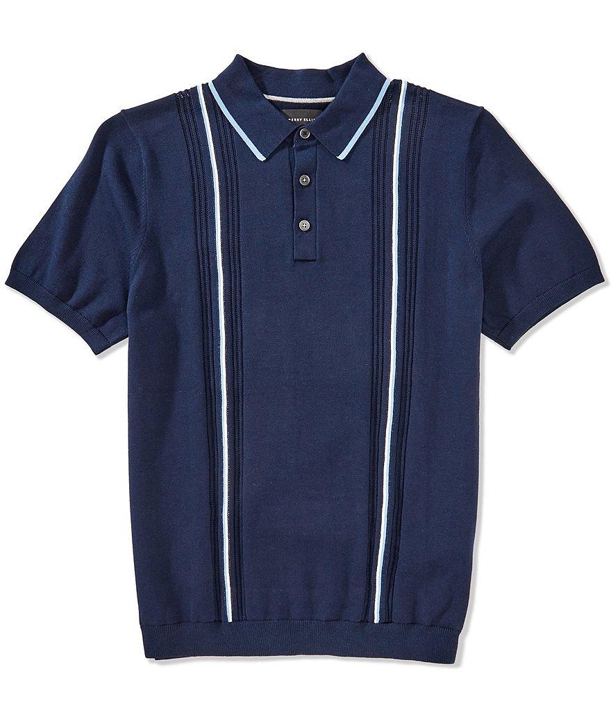 Perry Ellis Vertical Stripe Short Sleeve Polo Shirt Product Image