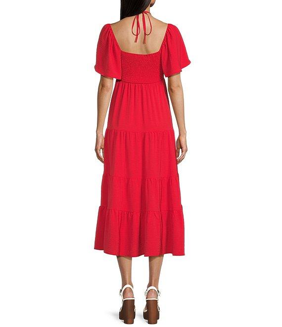 GB Tie Neck Short Sleeve Tiered Maxi Dress Product Image
