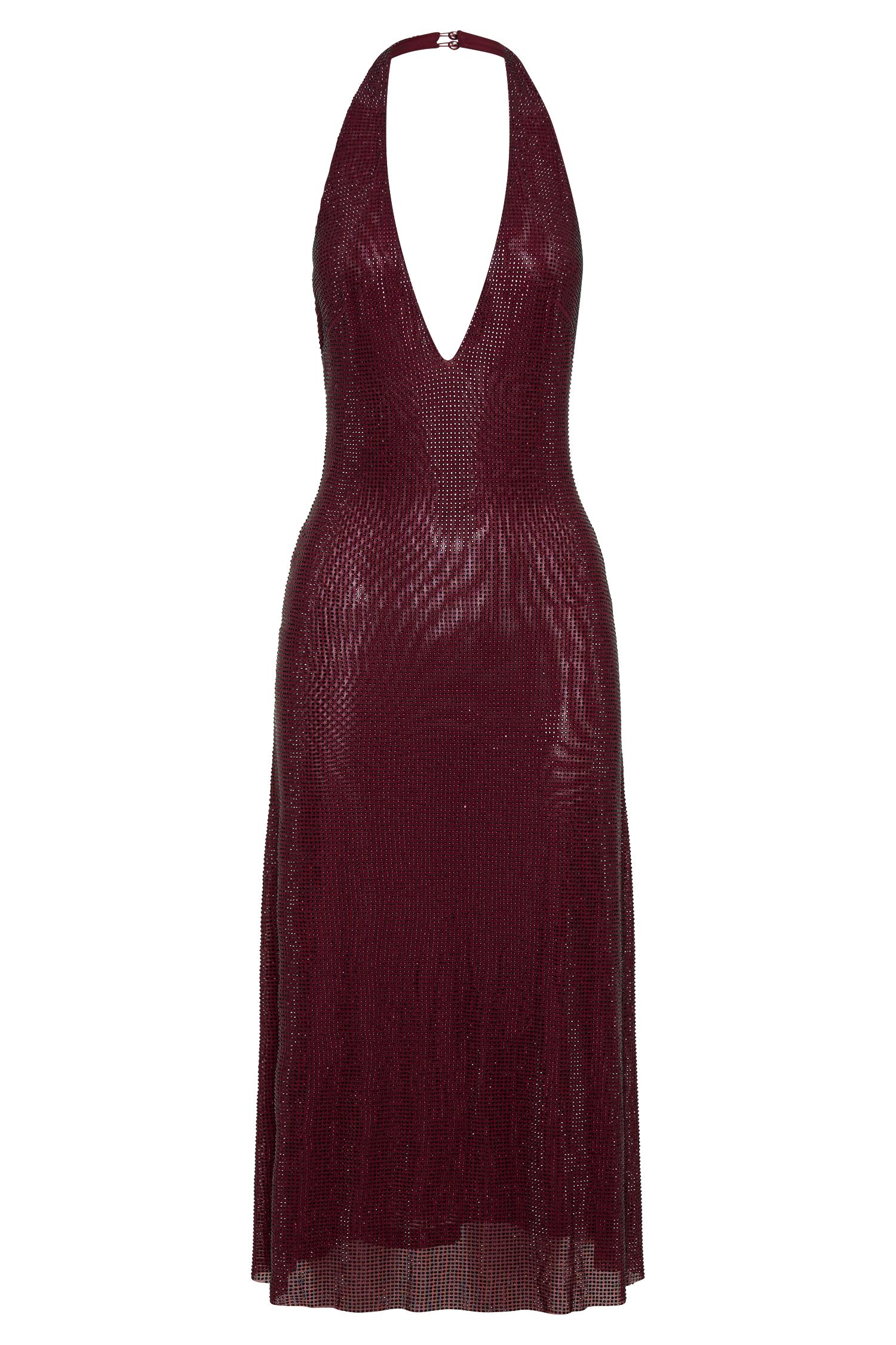 Genie Diamante Halter Midi Dress - Mahogany Product Image