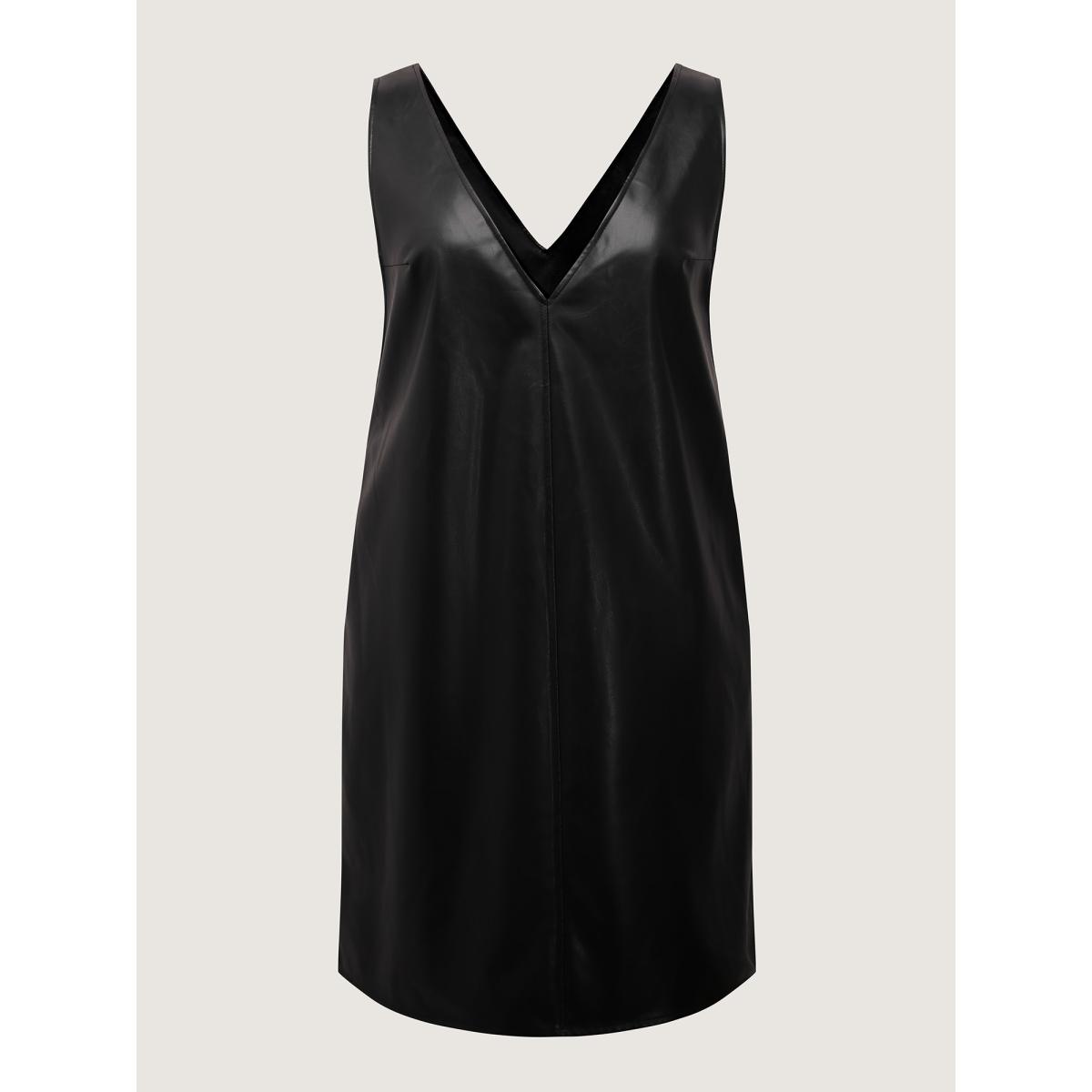 Plus Size Leather V-Neck Sleeveless Sheath Dress Black Women Leisure V-neck Sleeveless Curvy BloomChic 22-24/3X Product Image