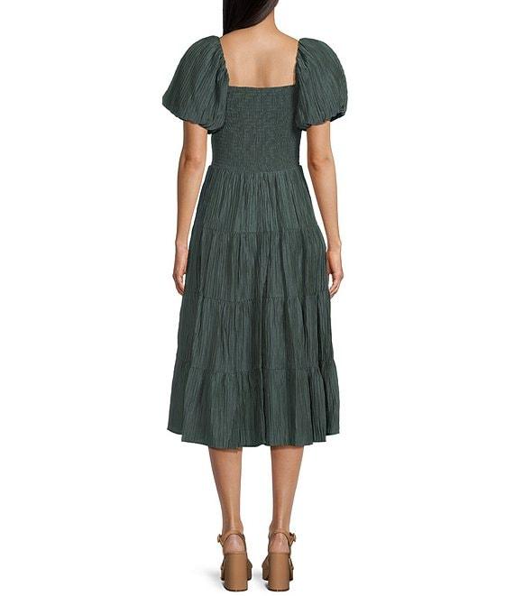 Midnight Doll Crinkle Woven Square Neck Short Puff Sleeve Smocked Bodice Dress Product Image