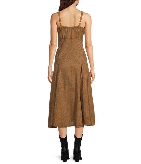 Scully Spaghetti Strap Front Tie Embroidered Midi Dress Product Image