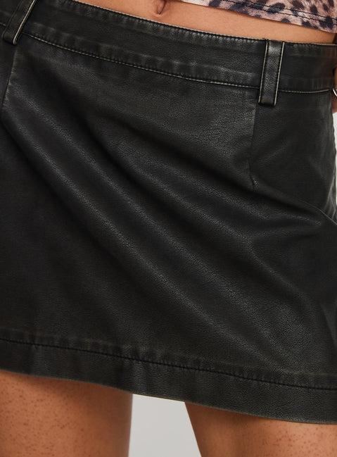 Traverse Faux Leather Mini Skirt Washed Black Product Image