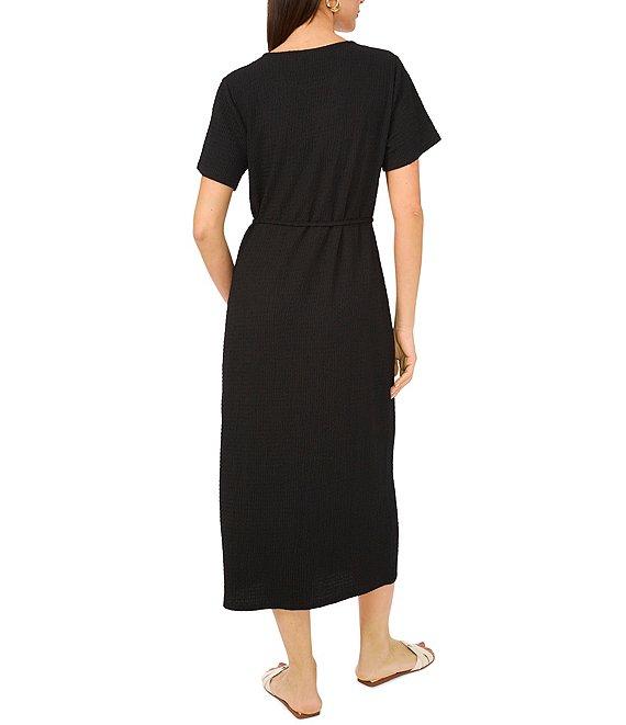 Vince Camuto Crew Neck Short Sleeve Belted Midi Shirt Dress Product Image