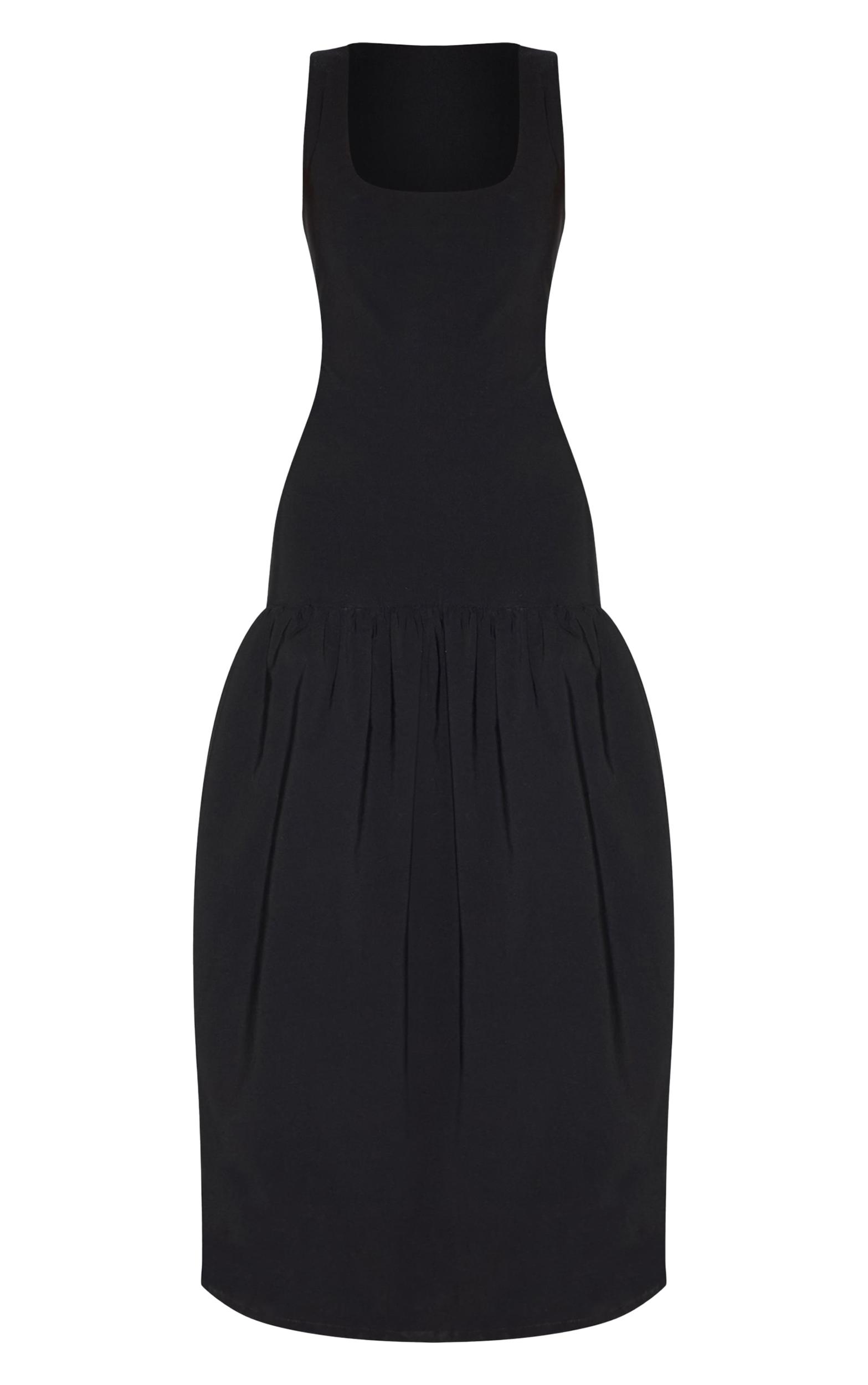  Black Stretch Woven Drop Waist Maxi Dress Product Image