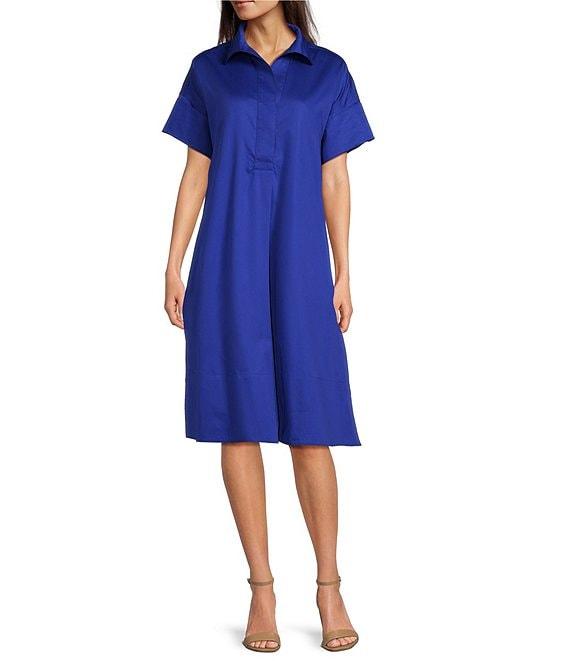 tyler boe Addie Polished Cotton Funnel Collar Short Sleeve Dress Product Image