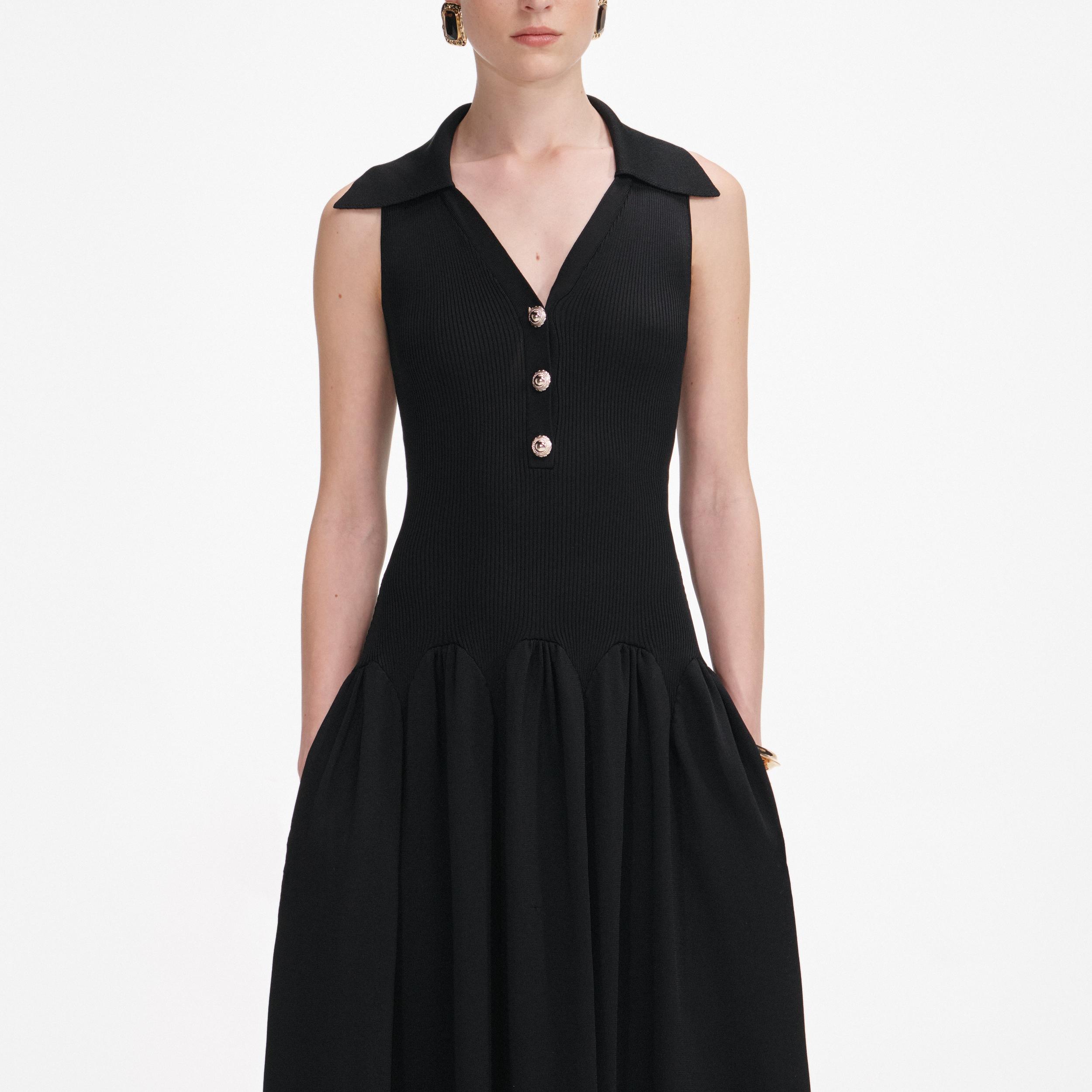 Black Ribbed Knit Midi Dress Product Image