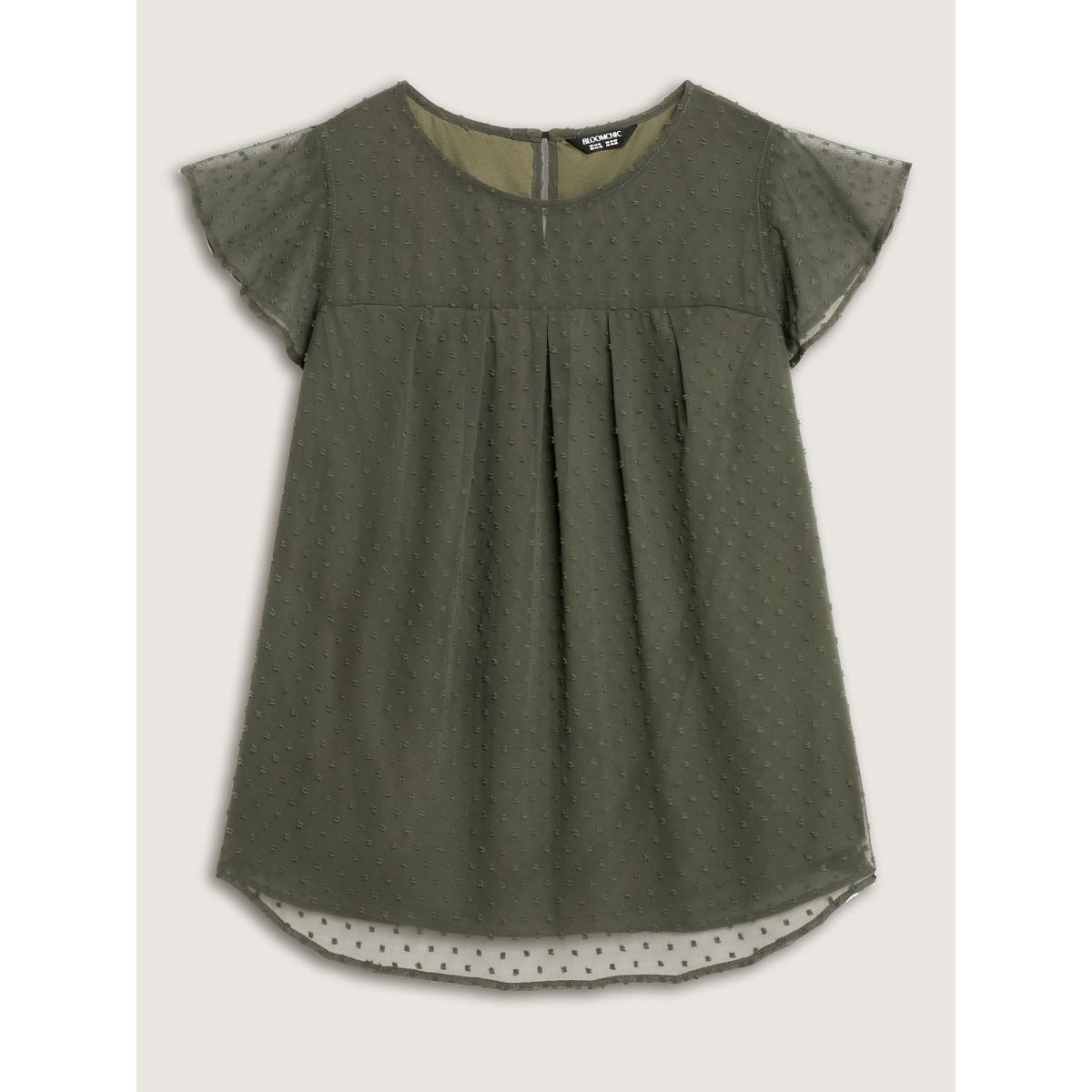 Plus Size ArmyGreen Textured Bust-Ease Ruffled Sleeve Blouse Women Leisure Short sleeve Round Neck Casual Blouses BloomChic 28/5X Product Image