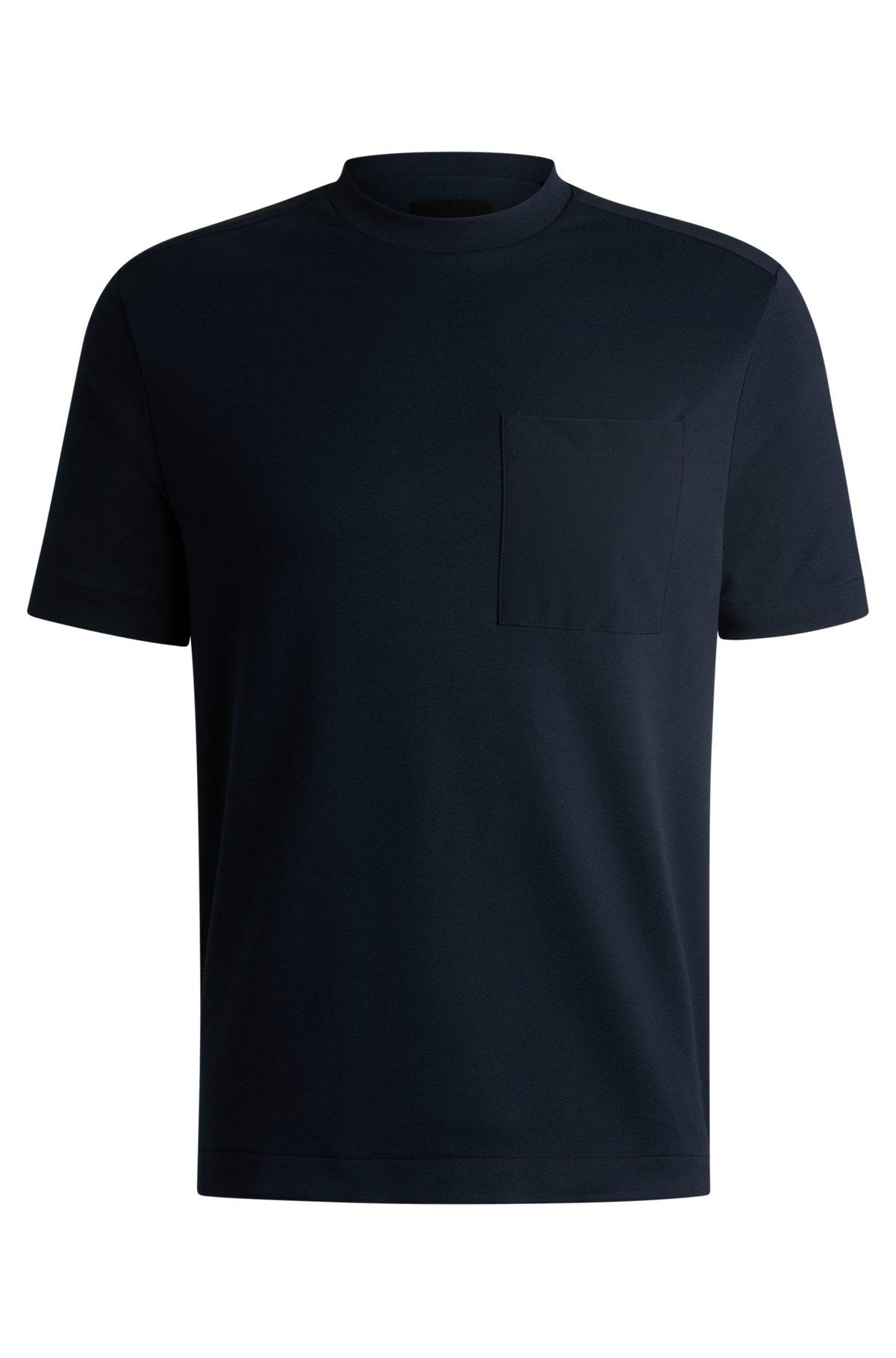 BOSS - T-shirt with tonal trims - Dark Blue Product Image