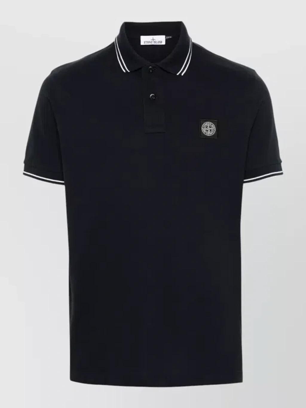 STONE ISLAND Mens Black Brand-patch Regular-fit Stretch-cotton Polo Shirt Xl Product Image