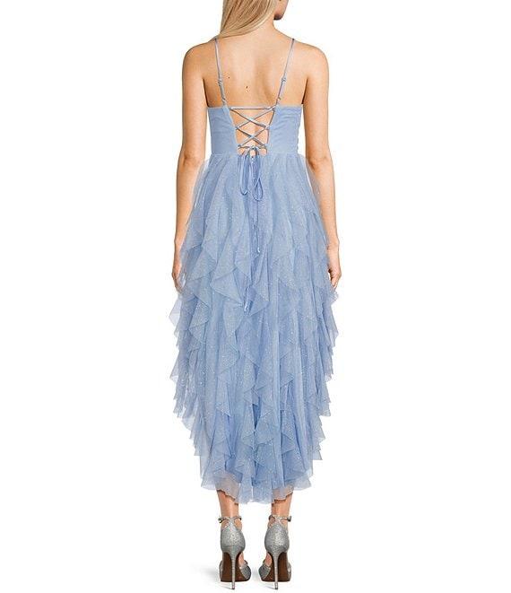 Pear Culture Glitter Mesh Corkscrew High-Low Dress Product Image