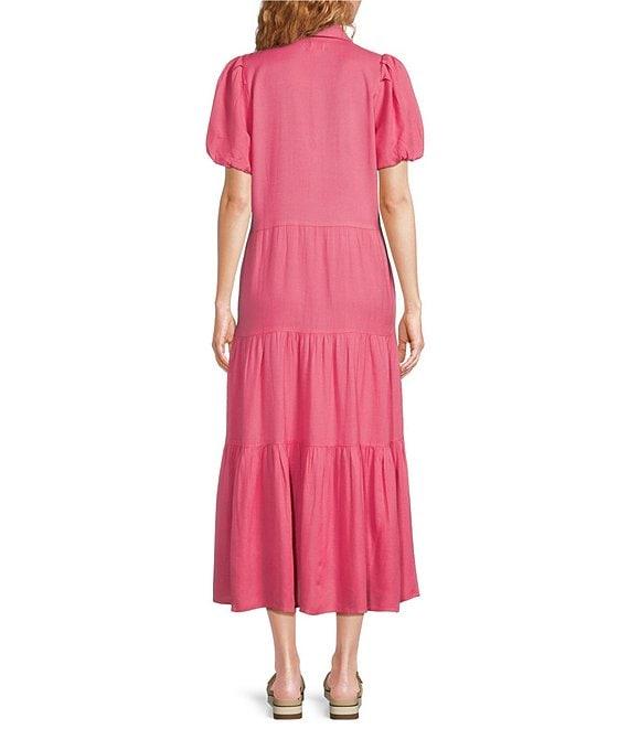 ELAN Woven Point Collar Bubble Sleeve Button Front Midi Shirt Dress Product Image