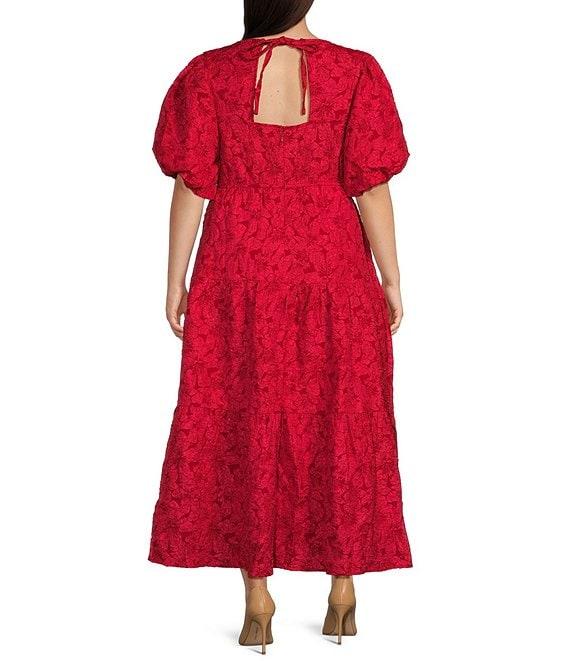 Sugarlips Plus Puffed-Sleeve Floral Jacquard Tiered Long Dress Product Image