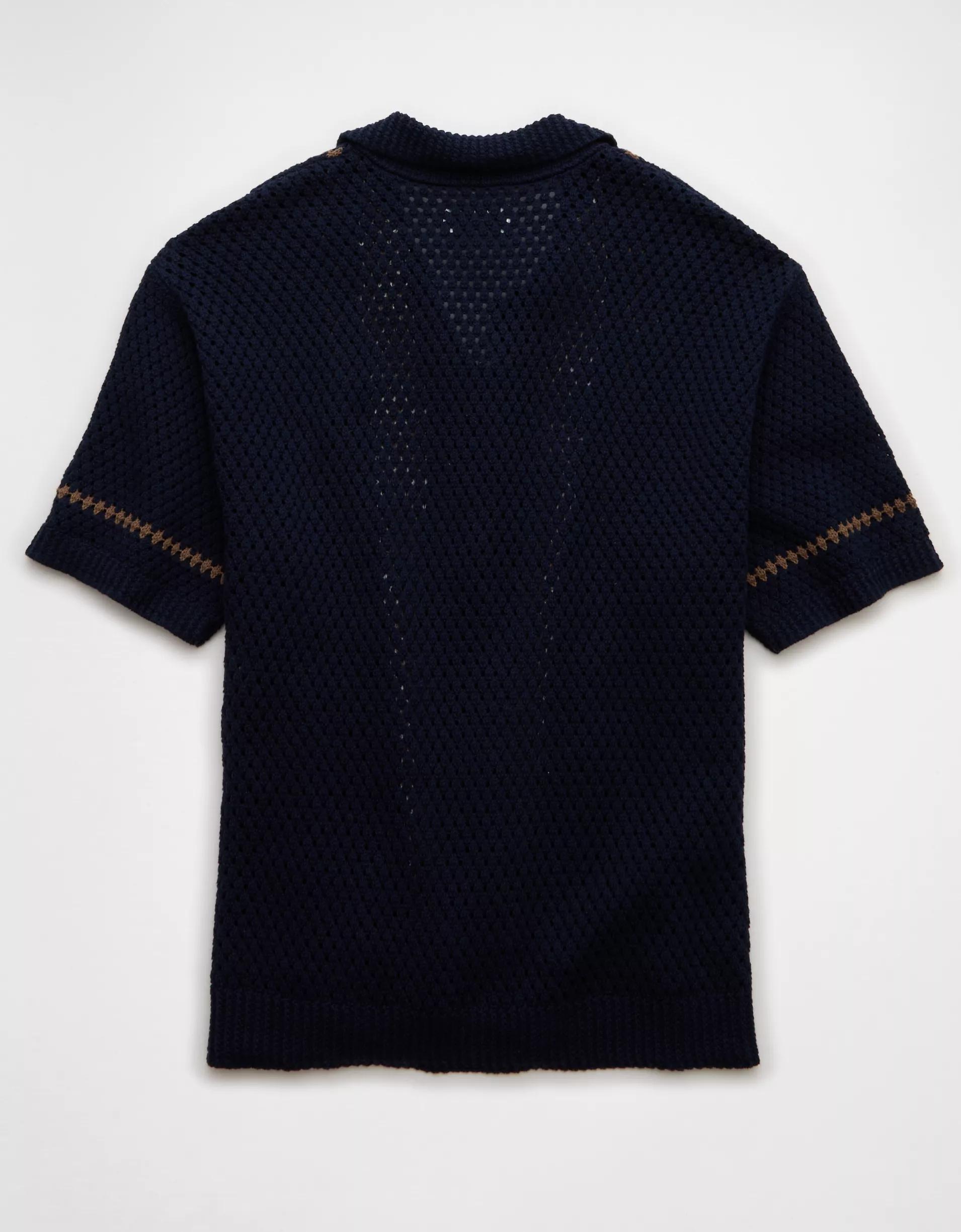 AE Weekend Crochet Button-Up Sweater Polo Shirt Product Image