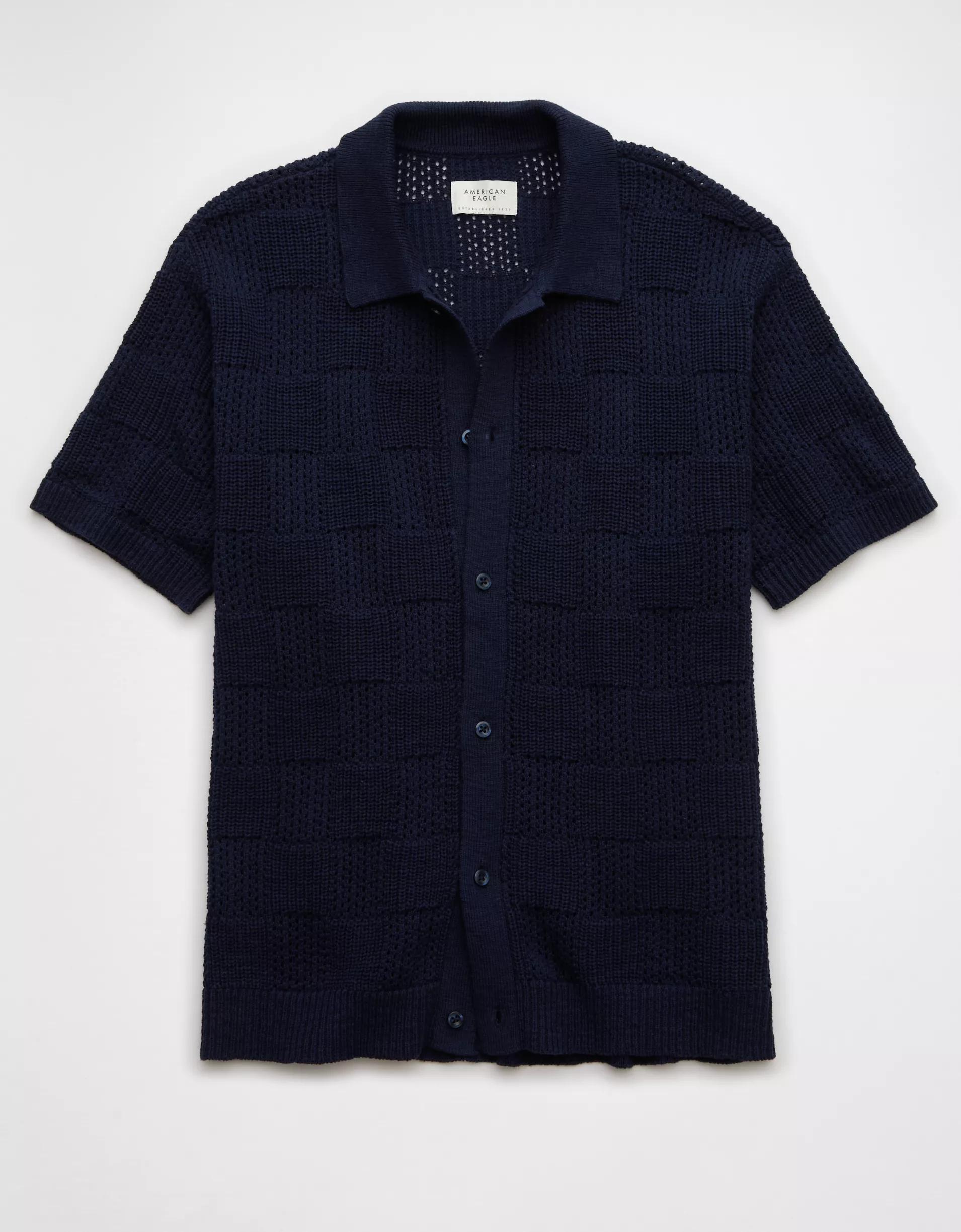 AE Weekend Checkerboard Button-Up Sweater Polo Shirt Product Image
