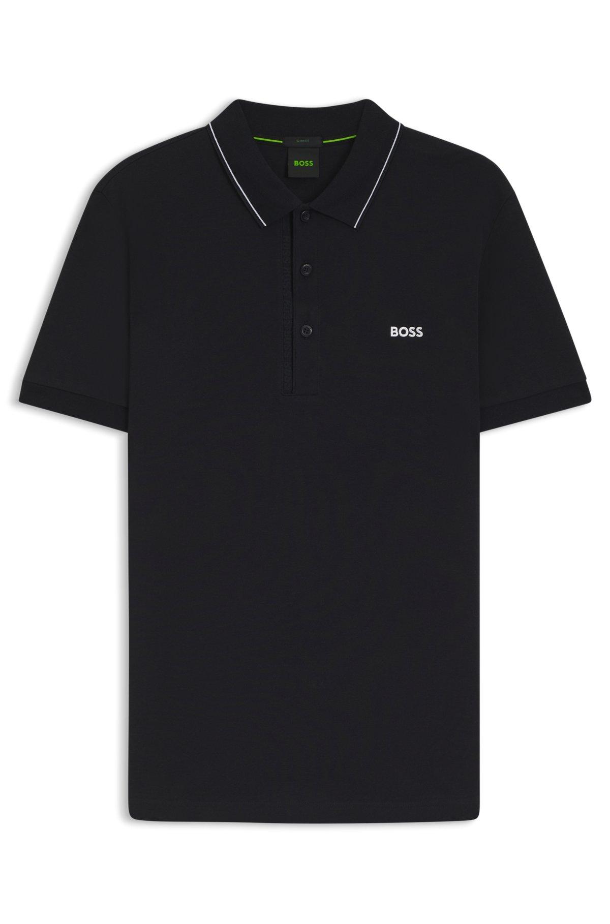 BOSS - Cotton-piqué slim-fit polo shirt with tonal logo - Dark Blue Product Image