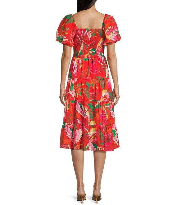 Midnight Doll Floral Print Puff Sleeve Smocked Bodice Midi Dress Product Image