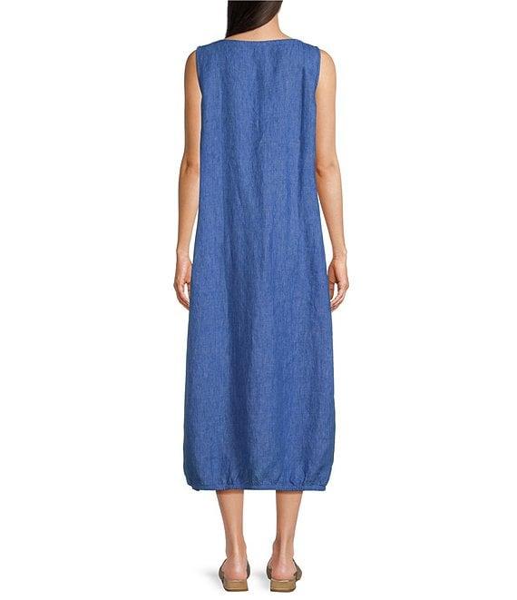 Eileen Fisher Petite Washed Organic Linen Ballet Neck Sleeveless Lantern Dress Product Image
