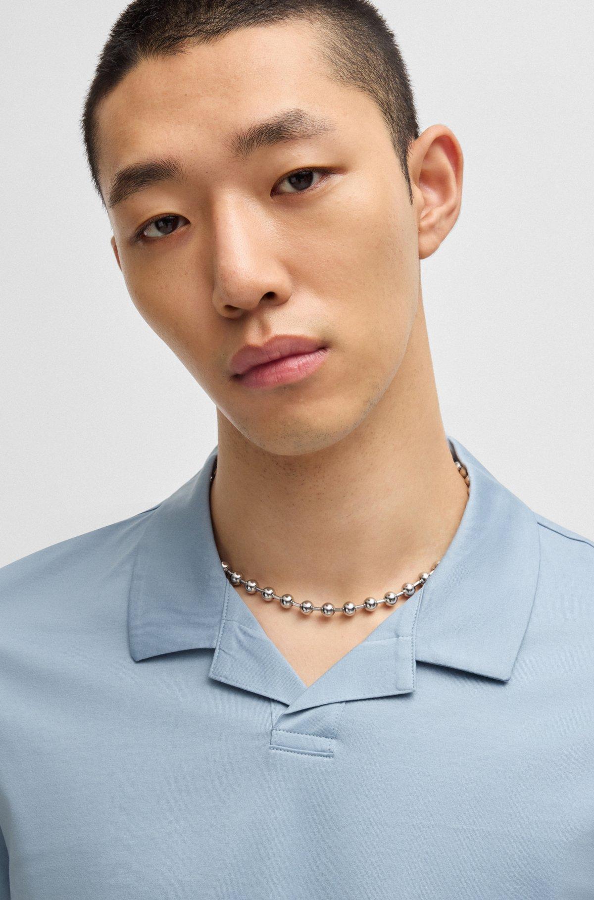 Mercerized slim-fit polo shirt with Johnny collar Product Image