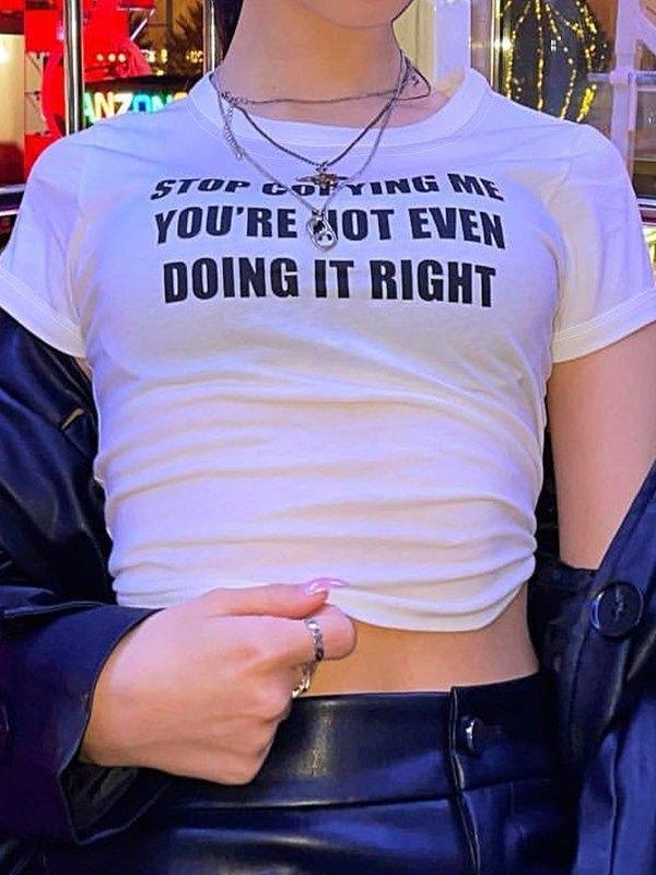 White Short Sleeve Printed Crop Top Product Image