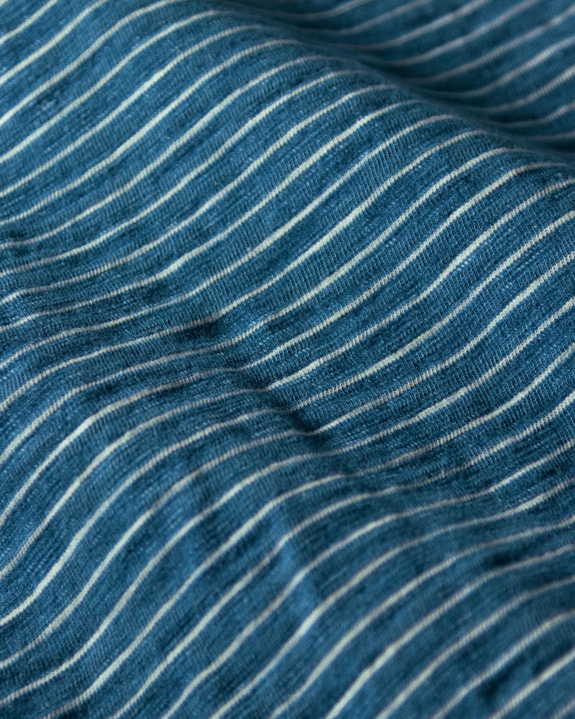 Long Sleeve Indigo Polo in Blue/White Slub Stripe Product Image