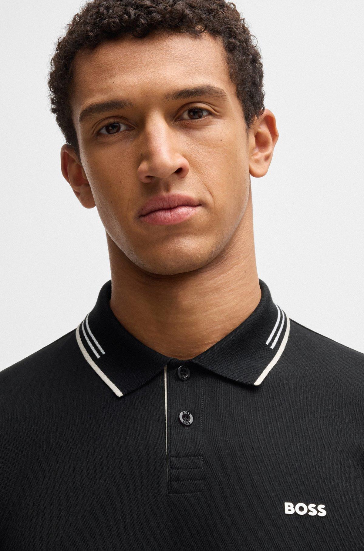 Stretch-cotton slim-fit polo shirt with branding Product Image