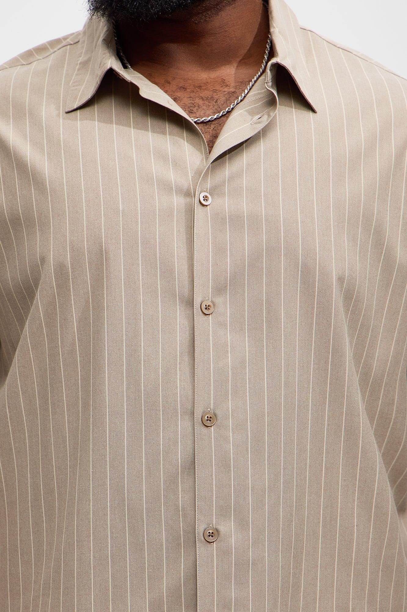 Cropped Elmer Striped Button Up Shirt - Brown Product Image