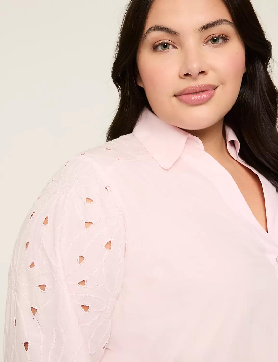 Relaxed Eyelet-Sleeve Button-Down Top Product Image