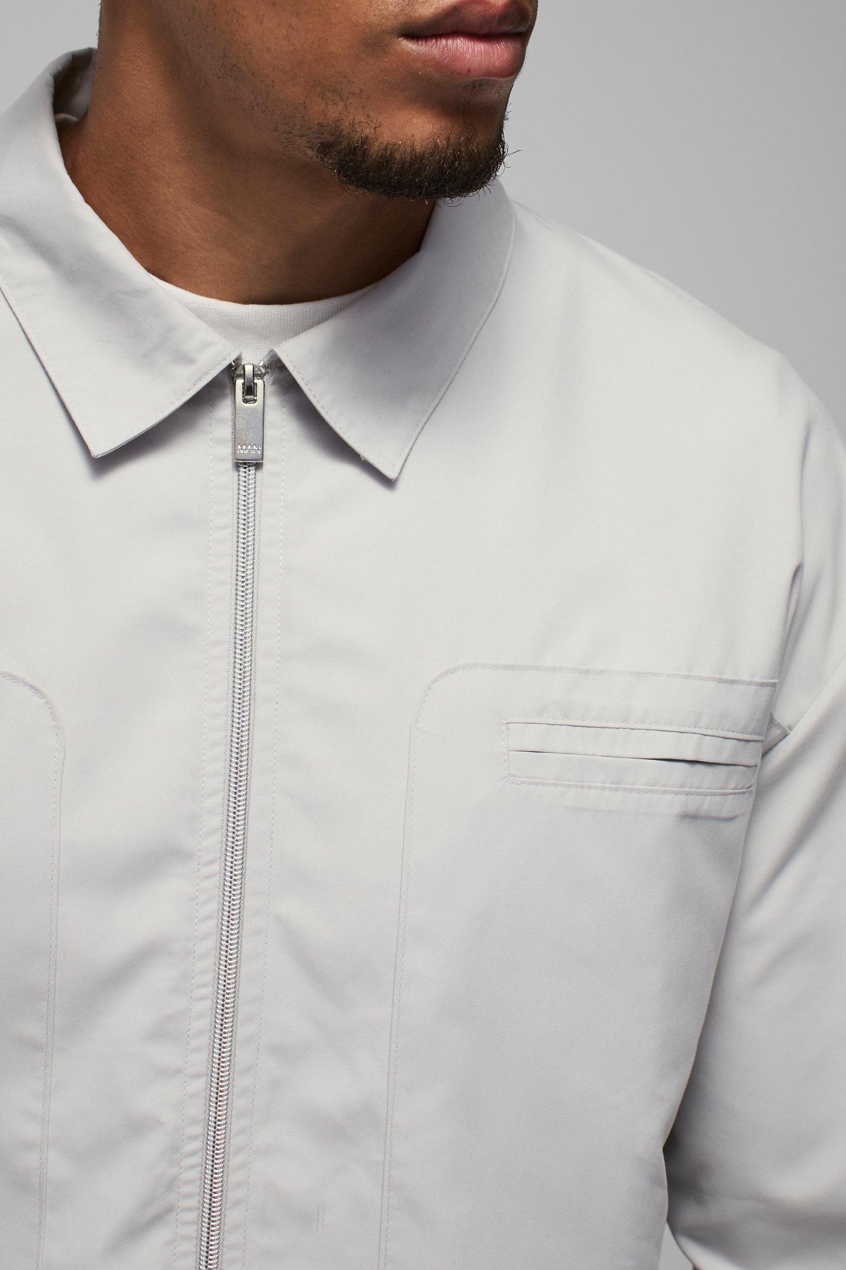 Regular Fit Pocket Detail Nylon Shirt Jacket | boohooMAN USA Product Image