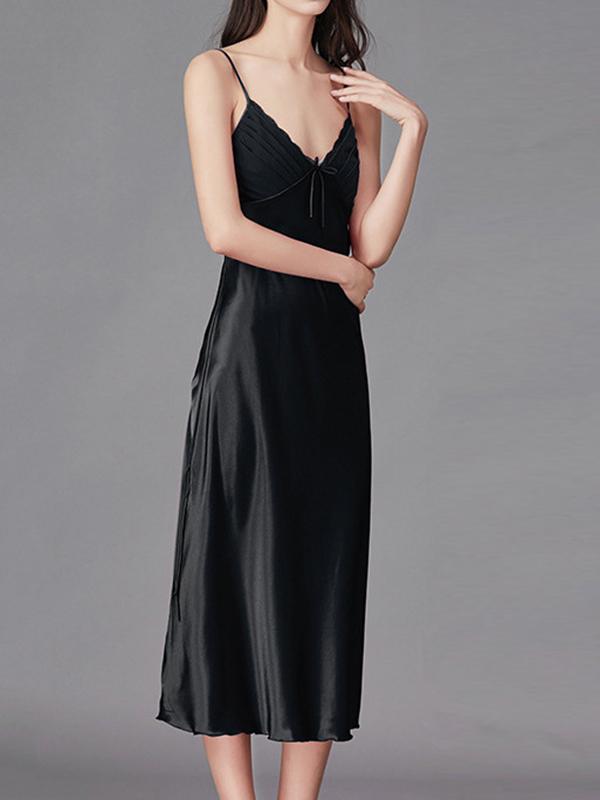 Loose Sleeveless Solid Color Spaghetti-Neck Babydolls Nightdress Pajama Product Image