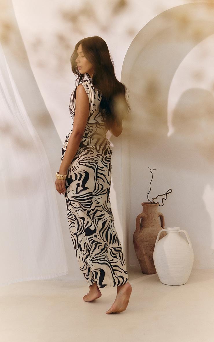  Monochrome Zebra Print Cowl Ruched Detail Maxi Dress Product Image