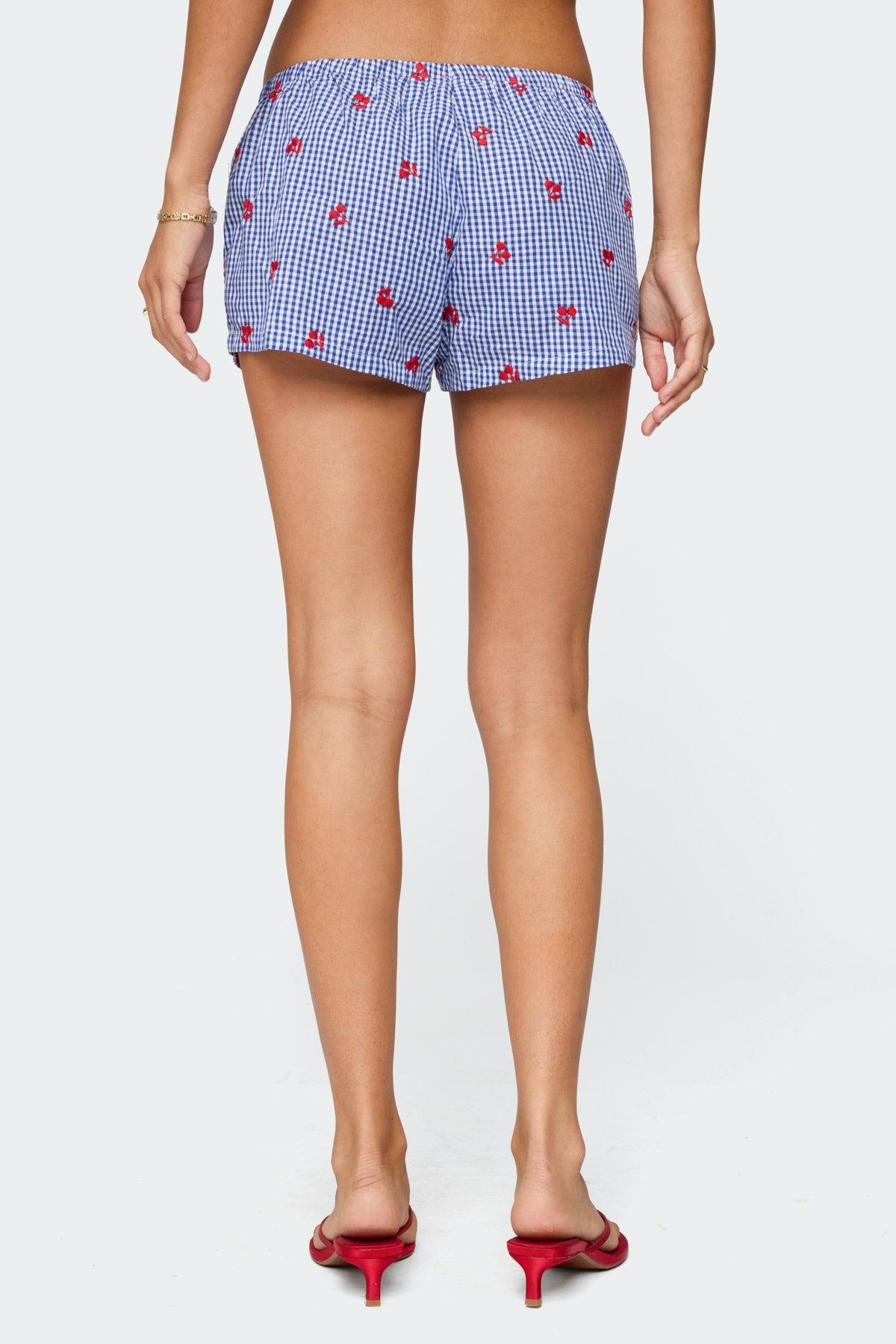 Cherry Embroidered Gingham Boxer Shorts Product Image