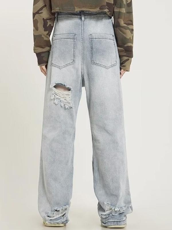 Men's Ripped Camo Print Loose Jeans Product Image