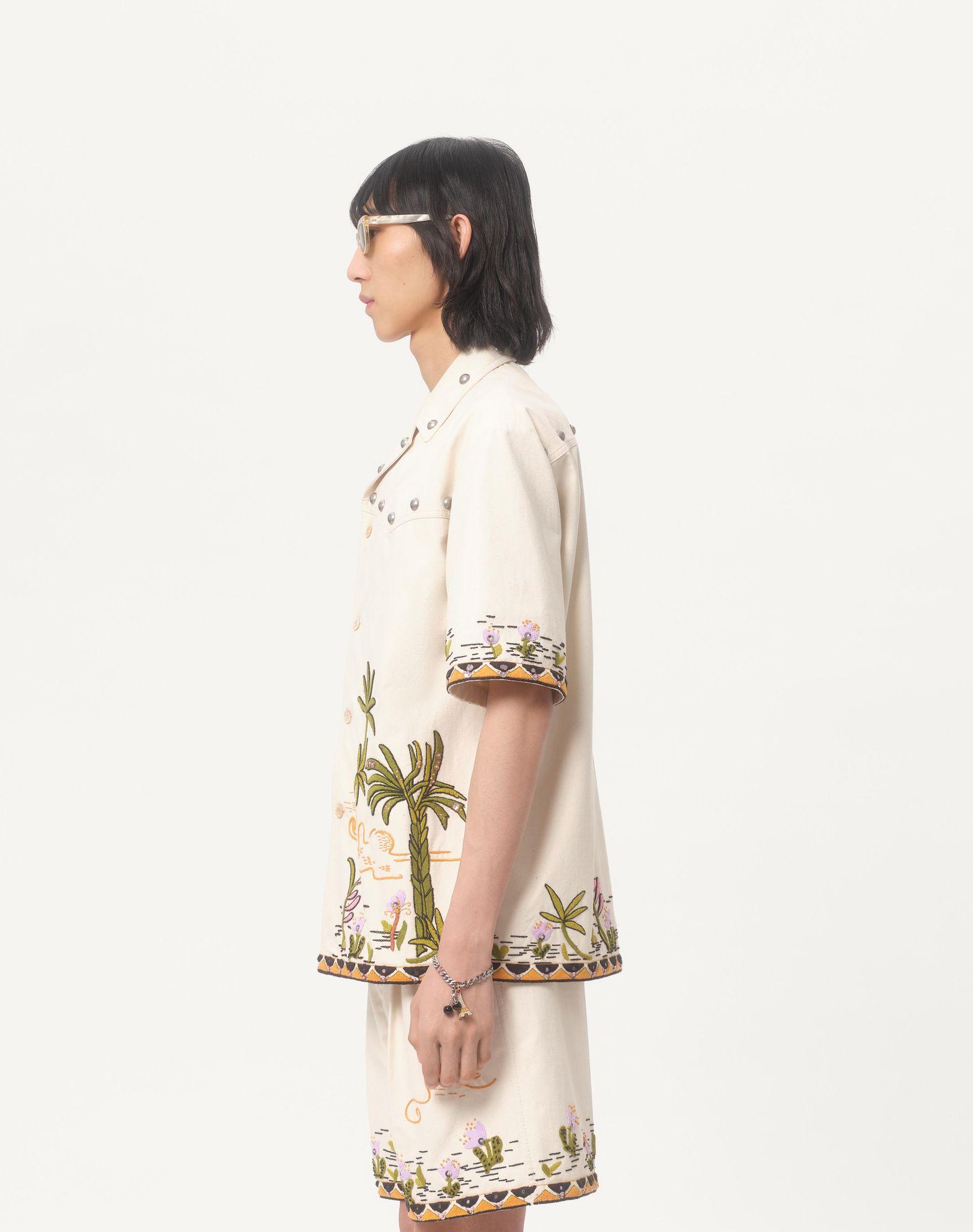 Cotton Canvas Shirt With Floral Embroidery Product Image