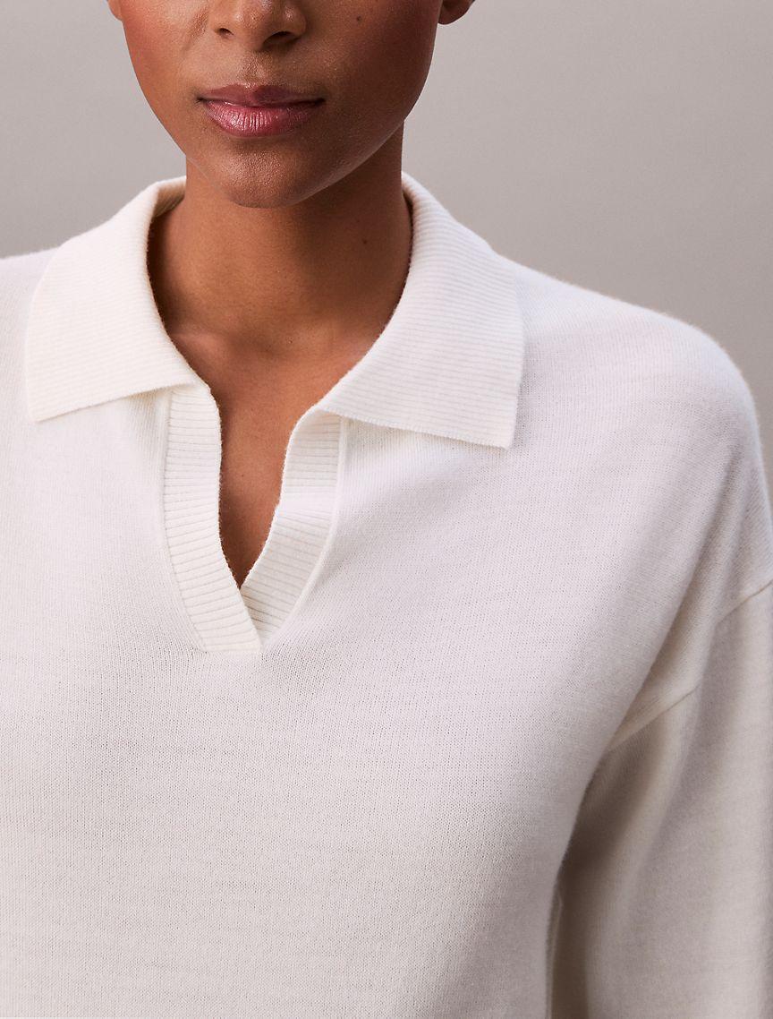 Merino Wool Blend Relaxed Polo Sweater Product Image