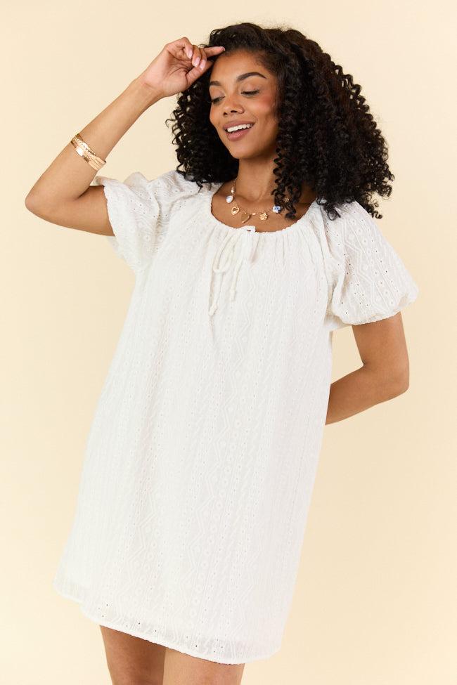 On A Whim White Knit Eyelet Short Sleeve Dress FINAL SALE Product Image