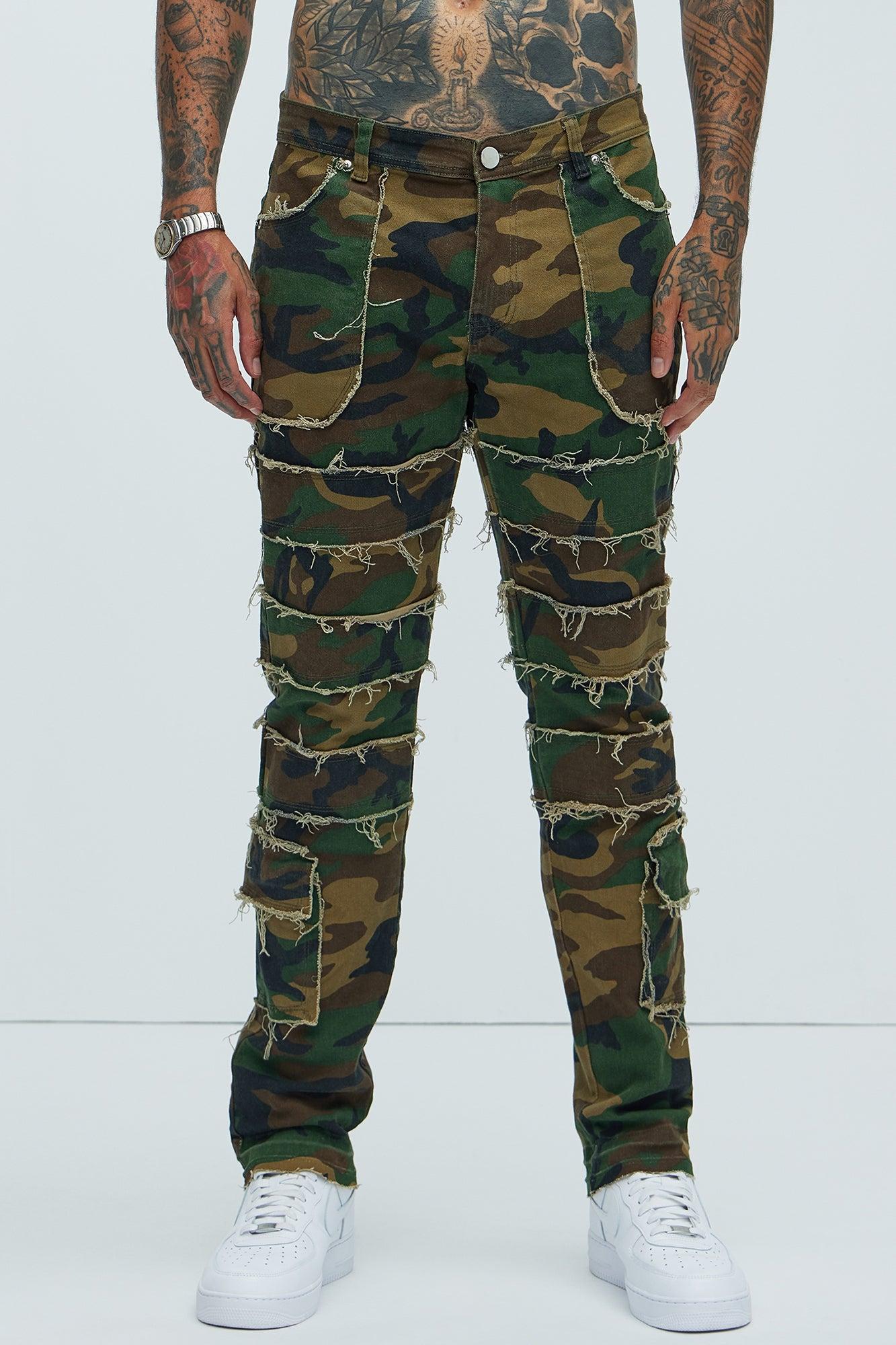 We Good Frayed Cargo Straight Pants - Camouflage Product Image
