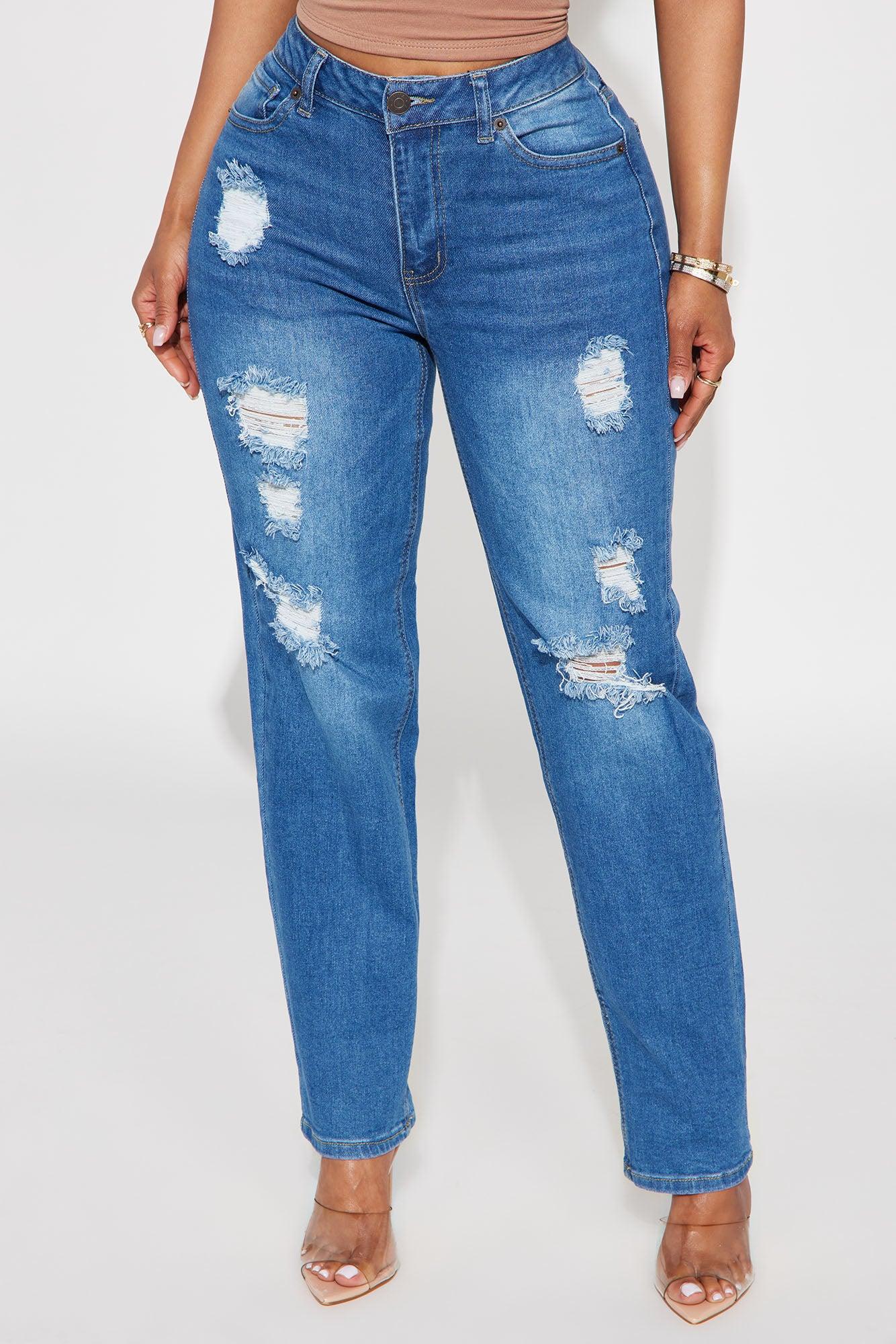 Emma Ripped Slim Straight Leg Jeans - Medium Wash Product Image