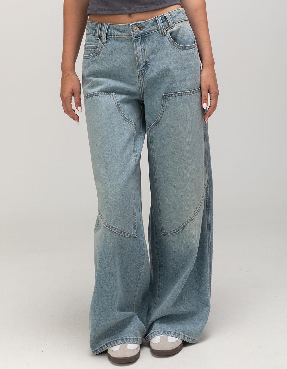 RSQ Womens Mid Rise Wide Leg Panel Jeans - LIGHT WASH Product Image