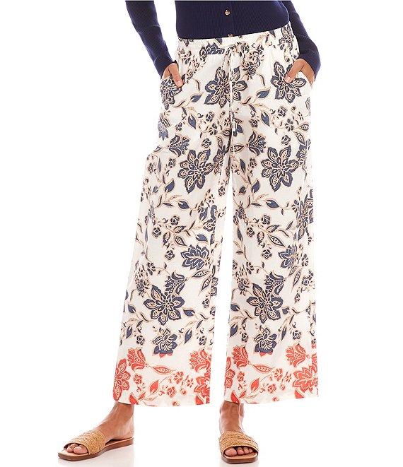 Karen Kane Poplin Batik Print High Rise Wide Leg Cropped Pants Product Image