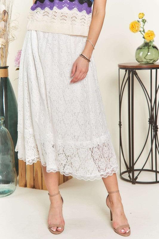 ADORA Elastic Waist Lace Midi Skirt Product Image