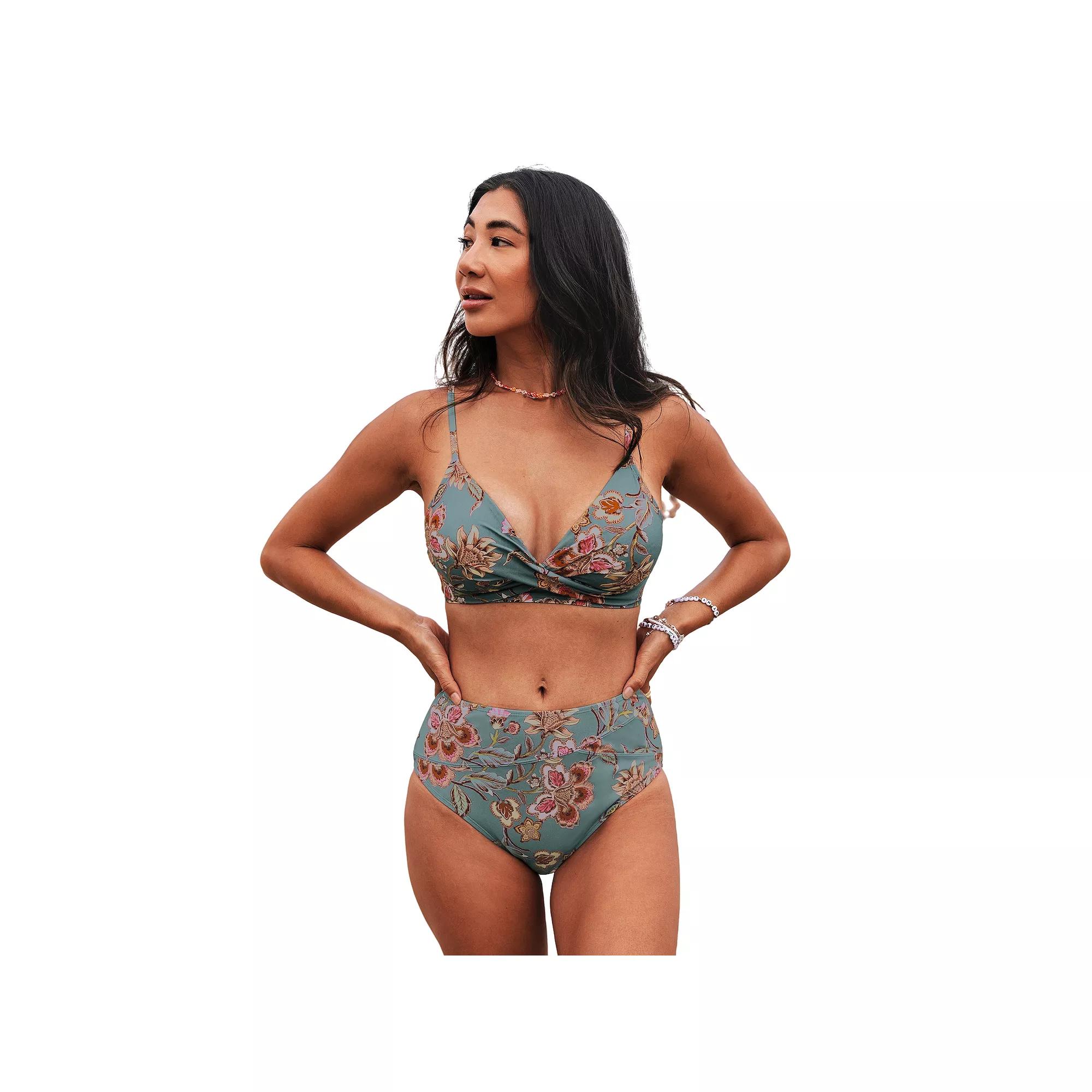 Women's Cupshe Floral Wrapped Bikini Top & High-Rise Bottoms Set,  Product Image