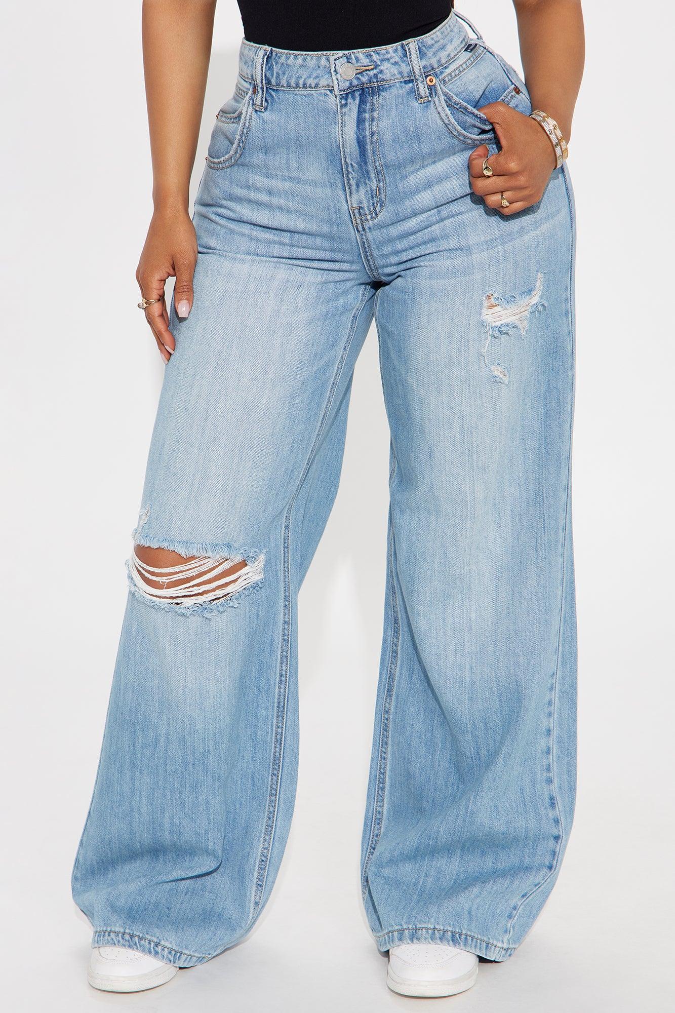 Hadley Ripped Wide Leg Jeans - Light Wash Female Product Image