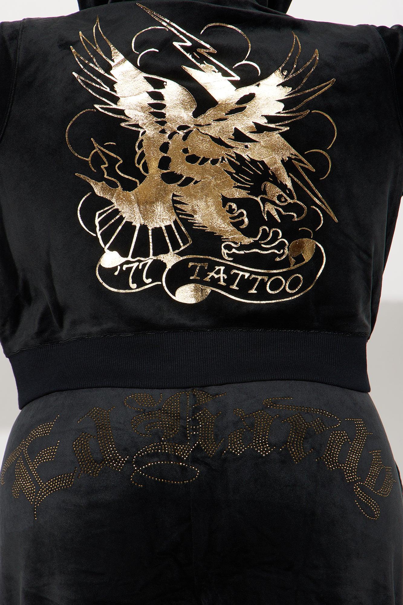 Ed Hardy Tattoo Gold Eagle Velour Pant Set - Black Female Product Image