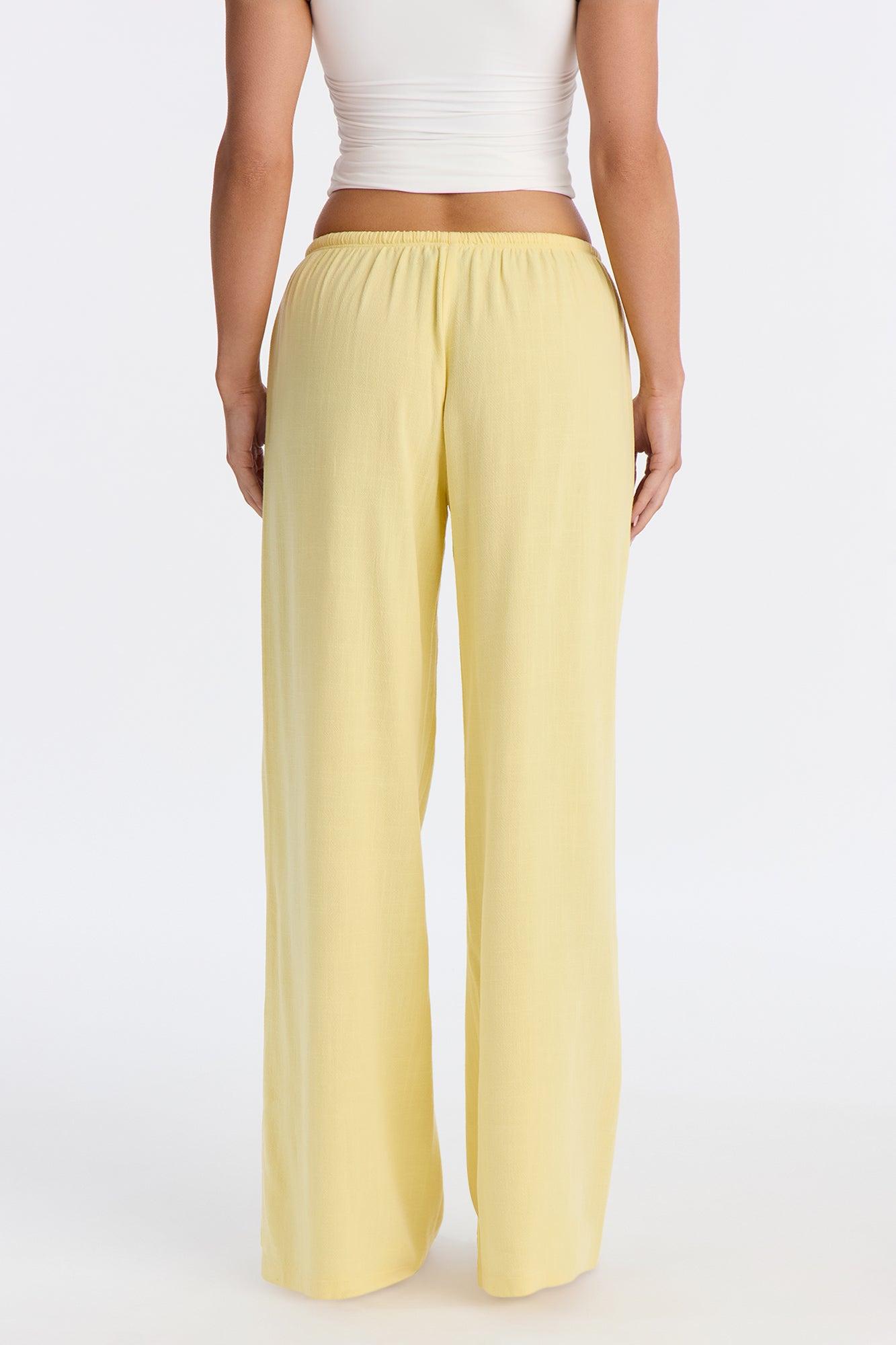 Kienna Low Rise Linen Wide Leg Pant 30″ - Butter Yellow Female Product Image