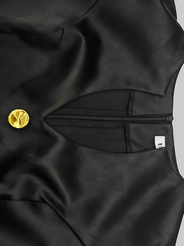 Long Sleeves Puff Sleeves Buttoned Solid Color Deep V-Neck Midi Dresses Product Image